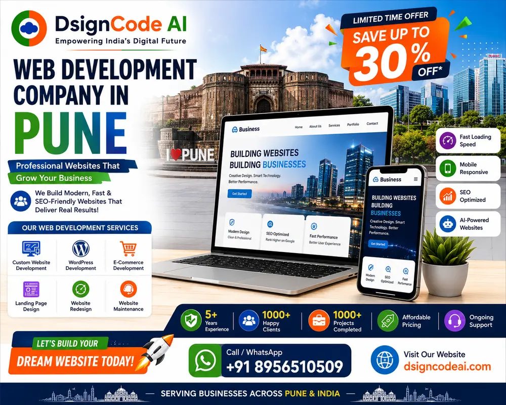 Web Development Company in Pune DsignCode AI builds responsive, SEO-friendly, AI-powered websites that help businesses grow online.