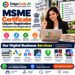 MSME registration India, Udyam Registration Certificate, MSME eligibility, MSME benefits, MSME registration process, Udyam registration online, small business services India, business website design, and digital marketing services.